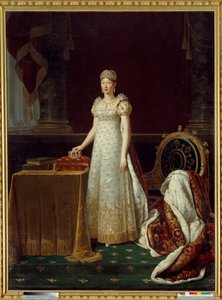 ऑस्ट्रिया की इंप्रेस मैरी लुईस (मैरी-लुईस) (1791-1847) का पोर्ट्रेट, नेपोलियन I की पत्नी, ने साम्राज्य के रीजेंट का प्रतिनिधित्व किया और 1812 में नेपोलियन द्वारा दान किया गया एक चौमेट हीरा सेट पहने हुए - उसके पीछे, एक एम्पायर-स्टाइल आर्मचेयर सजाया गया नेपो
