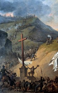 वेंडी के युद्ध (1793-1796): "" लड़ाई से पहले कलवारी के पैर में चाउअन्स"" लुई मैरी डी सगेरेस के पोर्ट्रेट, मार्क्विस डी लेस्क्योर (1766-1793)" का विवरण"" रॉबर्ट लेफेवर द्वारा पेंटिंग (1755) - 1830) द्वारा रॉबर्ट लेफ़ेवरे