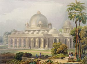 गेज़रट के महमूदाबाद में रोज़ा, या दृश्य, वेशभूषा और वास्तुकला के भारत के वॉल्यूम II से सुल्तान महमूद के विजियर का मकबरा, जॉन विलिस (fl.1826-52) द्वारा बनाया गया और चार्ल्स बी द्वारा उकेरा गया