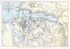 सेवस्तोपोल, क्रीमियन युद्ध, 1854-1855, 1893 की घेराबंदी दिखाने वाला मानचित्र। द्वारा रॉबर्ट वाकर