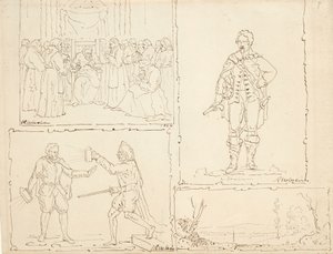 चार स्केच, 1824 (बफ रखी कागज पर कलम और भूरी स्याही) द्वारा रॉबर्ट वाल्टर वियर