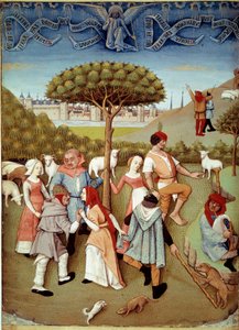 चम्पेत्र नृत्य चरवाहों के लिए घोषणा। टेस्टर्ड टैप (1475-1523 के बीच सक्रिय) से चार्ल्स डी'अंगौलेमे (1460-1496) द्वारा "" बुक ऑफ आवर्स " से लिया गया लघुचित्र