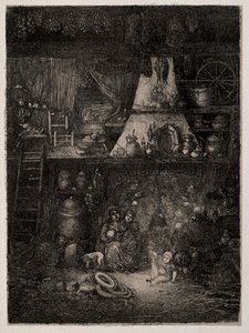 हाउट-गरोने में किसान इंटीरियर, 1858। द्वारा रोडोलफे ब्रेज़िन