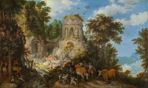 मिस्र में उड़ान के साथ लैंडस्केप, 1624।