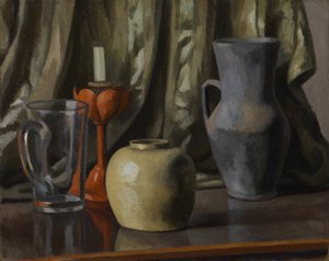 स्टिल लाइफ विद कैंडल एंड अर्थेनवेयर पॉट्स, 1921 द्वारा रोजर एलियट फ्राई