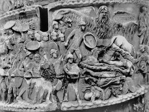 चमत्कारी वर्षा, मार्कस ऑरेलियस के स्तंभ से विवरण, ईस्वी सन् 180-196 (संगमरमर) (बी/डब्ल्यू फोटो) द्वारा उपन्यास
