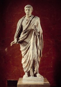 रोमन कला: सम्राट ऑगस्टस की मूर्ति (CESARE AUGUSTO) (63 BC-14 AD) पहली शताब्दी। वेलेट्री से। पेरिस, लौवर संग्रहालय द्वारा उपन्यास