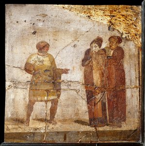 रंगमंच का दृश्य। Pompei की साइट से फ्रेस्को द्वारा उपन्यास