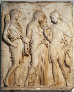 रोमन कला: "" Orphee, Eurydice और Hermes "" "एक ग्रीक मूल से संगमरमर की राहत। नेपल्स, राष्ट्रीय पुरातत्व संग्रहालय द्वारा रोमन रोमन