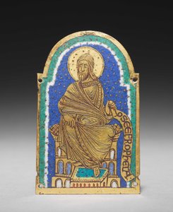 पट्टिका: एक अवशेष तीर्थ से बैठे पैगंबर: ओसिया (होसे), c.1170-1180 (सोने का पानी चढ़ा हुआ तांबे, चम्पलेव तामचीनी) द्वारा रोम देशवासी