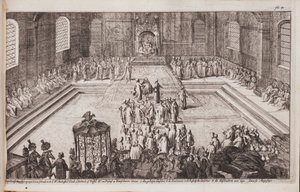 1677 के ज़ार एलेक्सिस मिखाइलोविच के शाही दरबार का एक दृश्य द्वारा रोमिन डे हुगहे