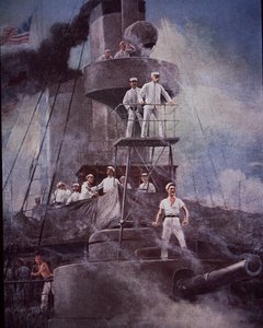 स्पेनिश-अमेरिकी युद्ध 1898, मनीला खाड़ी की लड़ाई, एडमिरल डेवी ने प्रमुख ओलंपिया से कार्रवाई का निर्देश दिया द्वारा रुफ़स फेयरचाइल्ड ज़ोगबूम