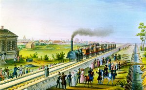 1830 के दशक में सेंट पीटर्सबर्ग से पावलोवस्क, रूस के लिए पहली रेलवे लाइन खोलना। द्वारा रूसी मास्टर
