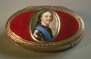 पीटर द ग्रेट, 1727 (स्वर्ण) के चित्र लघु के साथ स्नफ़ बॉक्स द्वारा Russian School