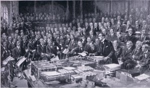3 अगस्त 1914 को संसद के इतिहास की सबसे महत्वपूर्ण घटनाओं में से एक, वेवर्ली बुक कंपनी लिमिटेड, c.1940 द्वारा प्रकाशित ब्रिटिश लोगों के कैसल्स इतिहास से