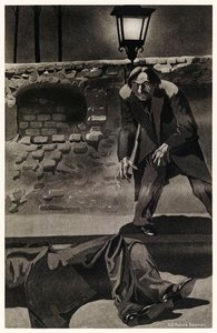 1930 के संस्करण के लिए एसजी हुल्मे बीमम (1887-1932) द्वारा चित्रण रॉबर्ट लुई स्टीवेन्सन (1850-1894) द्वारा 'स्ट्रेंज केस ऑफ डॉ जेकेल एंड मिस्टर हाइड' से इन ज्यादतियों के दृश्य से एक बार महिमा और कांपते हुए भाग गए। देखें नीचे अधिक जानकारी। द्वारा एसजी हुल्मे बीमम