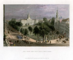 द पार्क एंड सिटी हॉल, न्यूयॉर्क, यूएसए, 1838।