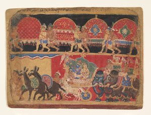 Krishna and the Kshatriya Maidens Proceed to Dvaraka..., ca. 1520-30.  द्वारा सा नाना