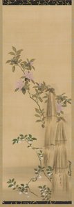 गुलाबी और सफेद फूल और पुआल के आवरण, ईदो काल, 1761-1828। द्वारा सकाई होइत्सु