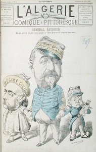 जनरल फेलिक्स गुस्ताव सॉसियर (1828-1905) का कैरिकेचर, 'ल' अल्जीरी कॉमिक पिटोरेस्क' का कवर, 26 अगस्त 1883 (कलर लिथो) द्वारा सलोमन असस