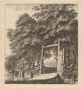 1764 में एक झील के किनारे एक देहाती गेट।