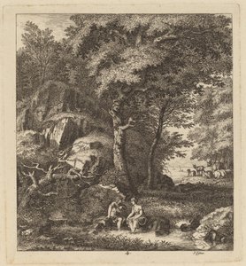 एक चरवाहा और एक युवा महिला अपने पैरों के साथ एक ब्रुक में, 1764।