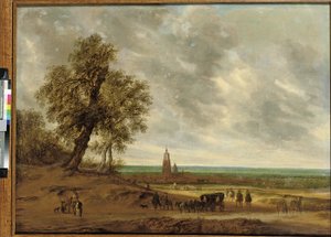 एक मार्ग पर यात्रियों के साथ एक मनोरम परिदृश्य, 1634 से परे एमर्सफोर्ट का शहर द्वारा सॉलोमन वैन रुइसेडेल या रुइसडेल