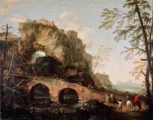 ब्रिज ब्रेक्स पेंटिंग बाय साल्वाटर (सल्वाटोर) रोजा (1615-1673) 1640 लगभग। मंद। 106x127 सेमी फ्लोरेंस, पलाज्जो पिट्टी, गैलेरिया पलटिना द्वारा निस्तारण रोजा