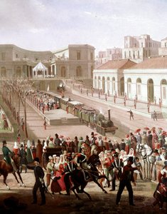 1839 में किंग फर्डिनेंड द्वितीय की उपस्थिति में नेपल्स और पोर्टिसि के बीच रेलवे लाइन का उद्घाटन (1839 में नेपल्स और पोर्टिसि के बीच रेलवे लाइन का उद्घाटन)