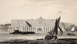 टेम्स नदी से समरसेट हाउस का दृश्य, डब्ल्यूबी कुक (1778-1855) 1814 (उत्कीर्णन) द्वारा उकेरा गया द्वारा सैमुअल (बाद में) ओवेन