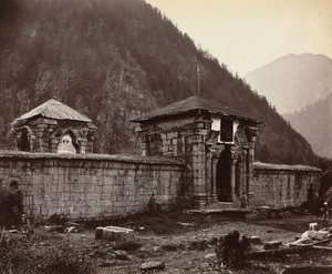 नवेशरा, कश्मीर, भारत, 1864 में मंदिर। द्वारा सैमुअल बॉर्न