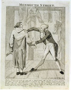 मोनमाउथ स्ट्रीट, एक पुराने कपड़ों के विक्रेता का कैरिकेचर, जे। कुक, 1789 द्वारा उकेरा गया