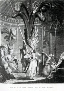 अपने सिर की देखभाल करने के लिए देवियों के लिए एक संकेत, सेर अन बेनेट (1774-1786), 1776 (मेजोटोटिन) द्वारा प्रकाशित द्वारा सैमुअल हैरिअम ग्रिम
