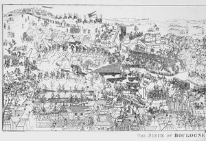 1544 में किंग हेनरी अष्टम (1491-1547) द्वारा बोलोग्ने की घेराबंदी, जेम्स बेसायर द्वारा उकेरी गई, 1788 (106603 देखें)