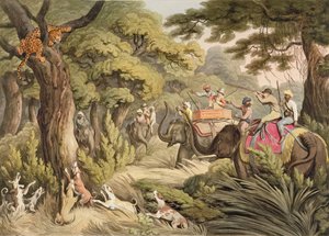ओरिएंटल फील्ड स्पोर्ट्स, पब से एक तेंदुए की शूटिंग। एडवर्ड ओरमे द्वारा, 1807 (प्रिंट)