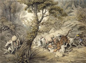 टाइगर अटैकिंग ए कैटल ट्रेन, द्वारा सैमुअल हॉविट