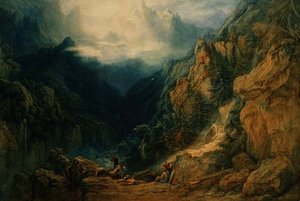 रचना: पीछा करने के बाद आराम करने वाले शिकारी (जल रंग) द्वारा सैमुअल जैक्सन