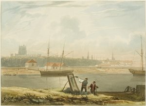फ्लोटिंग हार्बर के पार देखें, c.1825 (कागज पर पेंसिल और वॉटरकलर) द्वारा सैमुअल जैक्सन