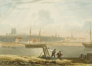 कैथेड्रल और सिटी चर्चों के साथ फ्लोटिंग हार्बर के पार देखें, c. 1825 द्वारा सैमुअल जैक्सन
