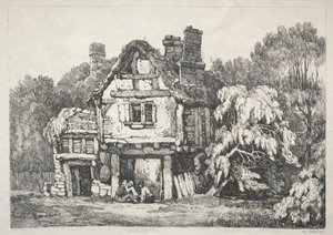 इंग्लैंड के उत्तर में प्राचीन इमारतों और ग्रामीण कॉटेज की एक श्रृंखला: एशबर्न के पास, 1821। द्वारा सैमुअल प्राउट