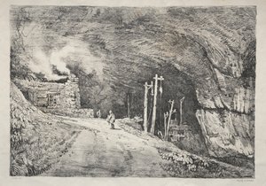 इंग्लैंड के उत्तर में प्राचीन इमारतों और ग्रामीण कॉटेज की एक श्रृंखला: पीक कैवर्न, 1821। द्वारा सैमुअल प्राउट