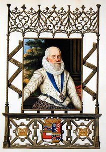 एडवर्ड सॉमरसेट का पोर्ट्रेट (1553-1628) 'क्वीन एलिजाबेथ के कोर्ट के संस्मरण' से वर्सेस्टर का चौथा अर्ल, 1825 में प्रकाशित हुआ (कागज पर पानी के रंग और गौचे) द्वारा एसेक्स की सारा काउंटेस