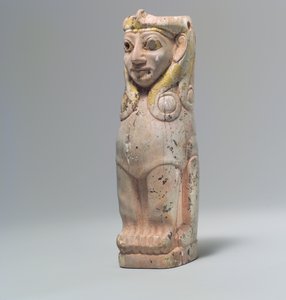 फर्नीचर का समर्थन: हाथोर-शैली के कर्ल के साथ महिला स्फिंक्स, c.18 वीं शताब्दी ईसा पूर्व (हिप्पोपोटामस आइवरी, गोल्ड फ़ॉइल) द्वारा स्कूल अनातोलियन