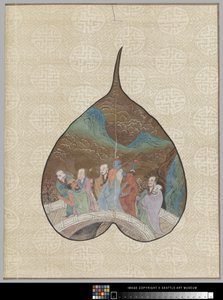 लुओहान पेंटिंग के साथ बोधि पत्ता (पत्ती पर स्याही और रंग) द्वारा स्कूल चीनी