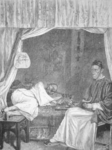 चीनी अफीम धूम्रपान करने वालों, 1875 से उत्कीर्णन (लिथो) द्वारा स्कूल चीनी
