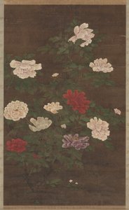 Peonies, हैंगिंग स्क्रॉल, 1200 के दशक के अंत में (हैंगिंग स्क्रॉल, सिल्क पर रेशम और स्याही) द्वारा स्कूल चीनी