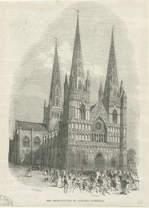 लिचफील्ड कैथेड्रल - वेस्ट फ्रंट: वुडकट उत्कीर्णन, एनडी [1843] (प्रिंट) द्वारा स्कूल की अंग्रेजी