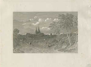 लिचफील्ड कैथेड्रल - वेस्ट व्यू (दूर): उत्कीर्णन, एन डी [?18 वाँ प्रतिशत] (प्रिंट) द्वारा स्कूल की अंग्रेजी