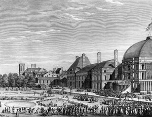 फ्रांसीसी क्रांति: 8 जून 1794 को मैक्सिमिलियन डी रोबेस्पिएरे (1758-1794) के नेतृत्व में चैंप्स डी मार्स में सर्वोच्च होने का रिपब्लिकन उत्सव। पेरिस, क्रांति के इतिहास संस्थान का पुस्तकालय of द्वारा स्कूल फ्रेंच