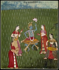देवी कृष्ण संगीतकारों के साथ बारिश में नृत्य (लघु)